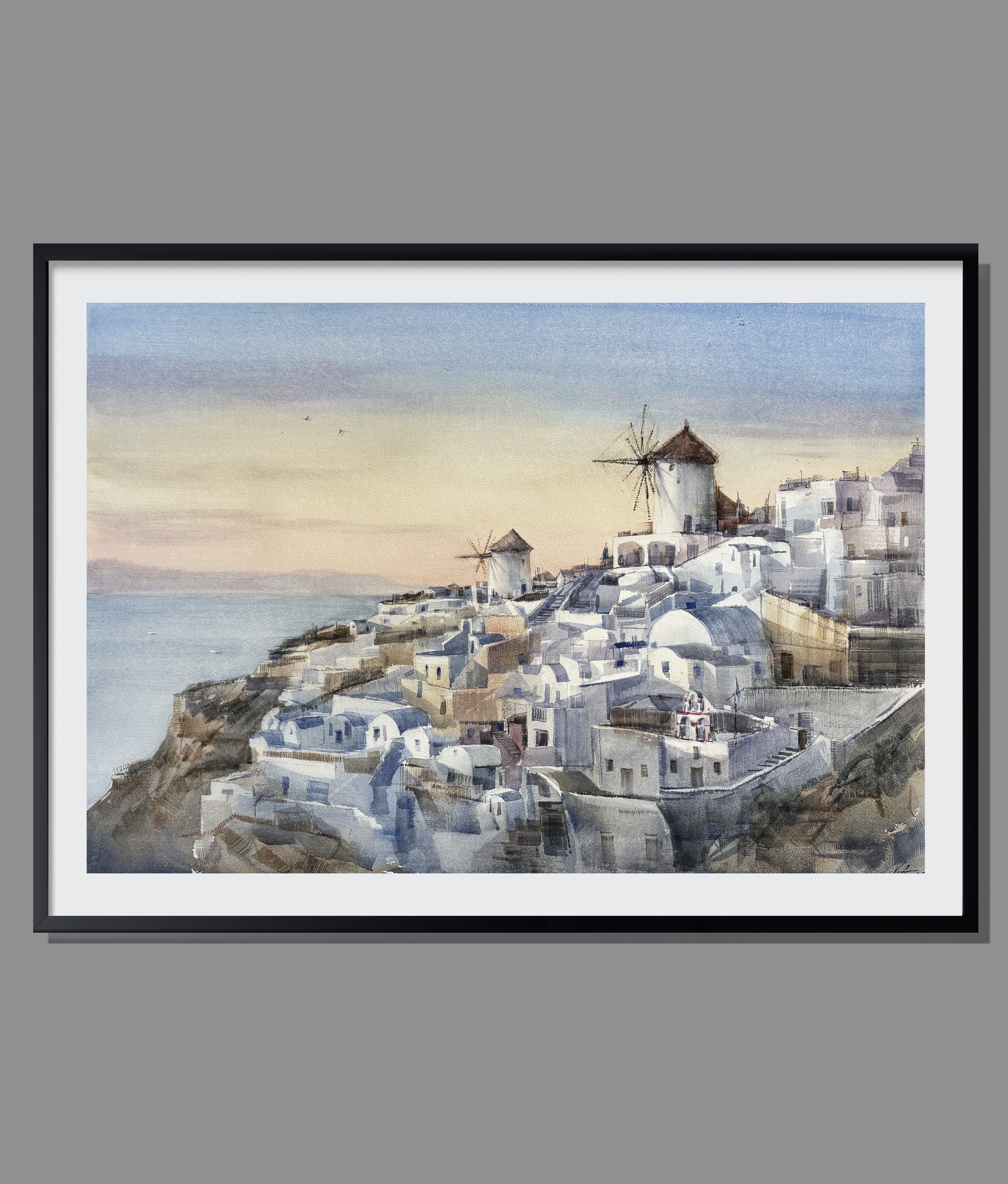 Whispers of the Wind_ Santorini Watercolor-Not framed