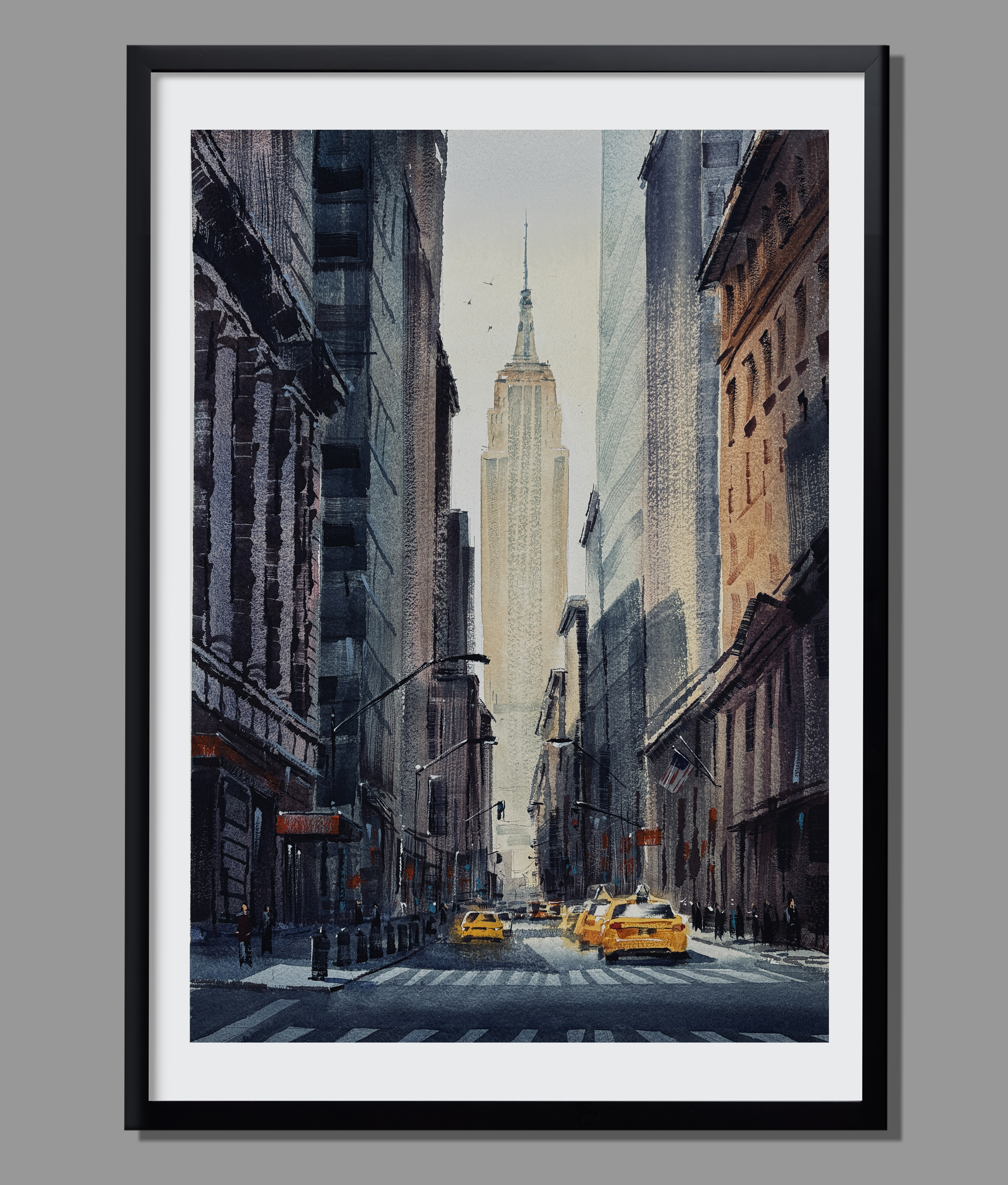 City Cabs -New York in Watercolor- Framed