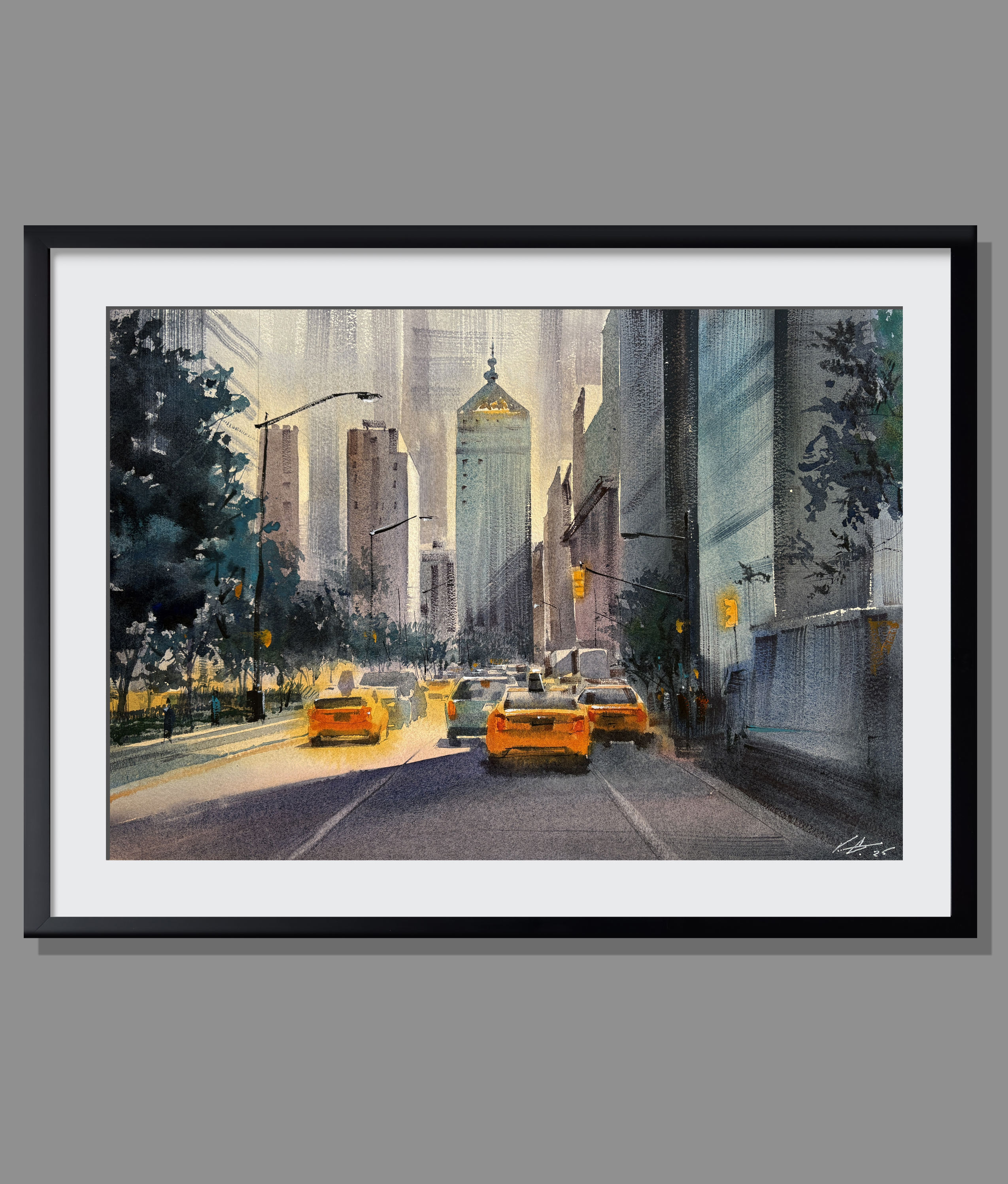 NY City in Motion - NY city in watercolor -Framed
