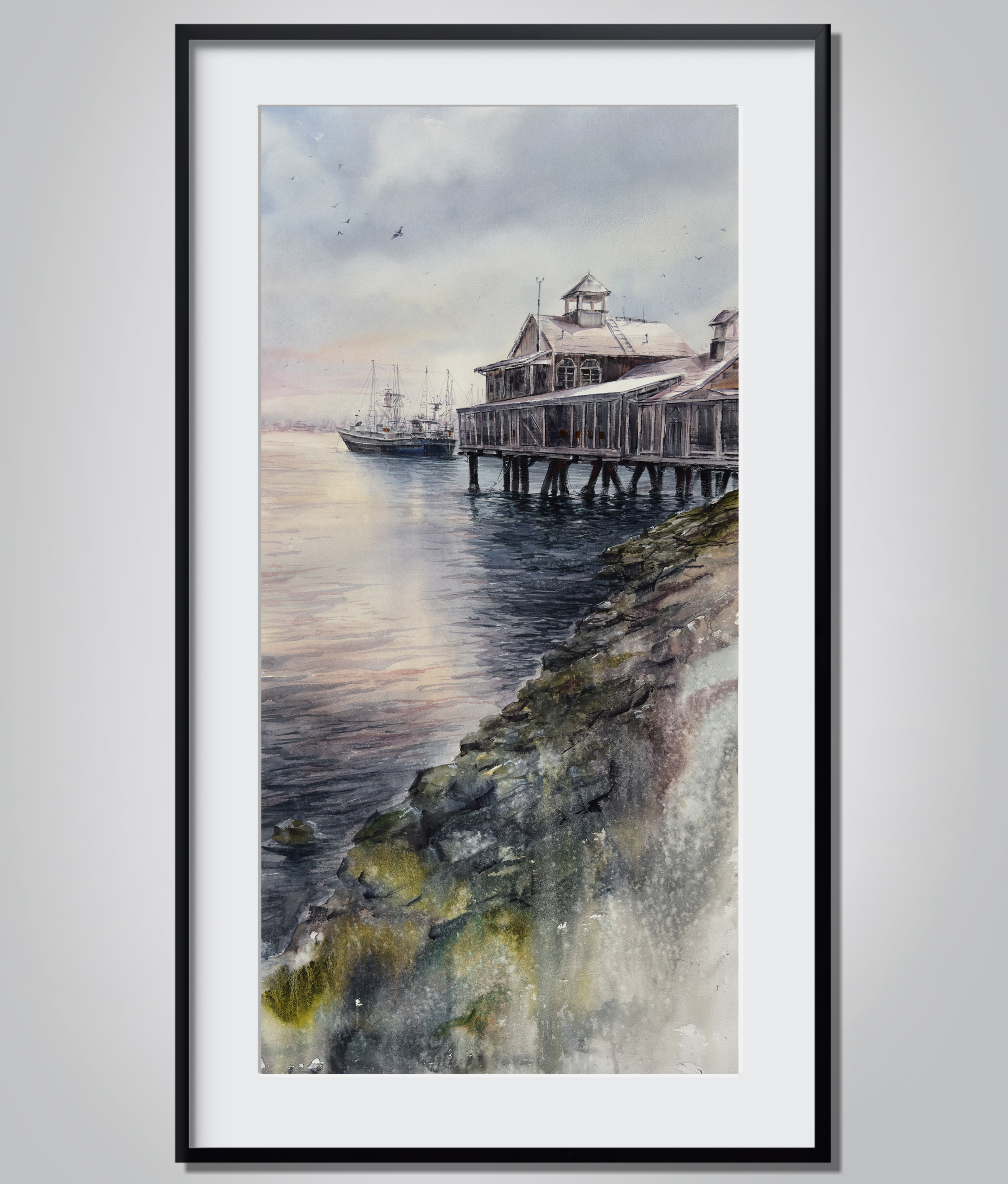 Morning Harbor Light - San Diego in Watercolors - Framed