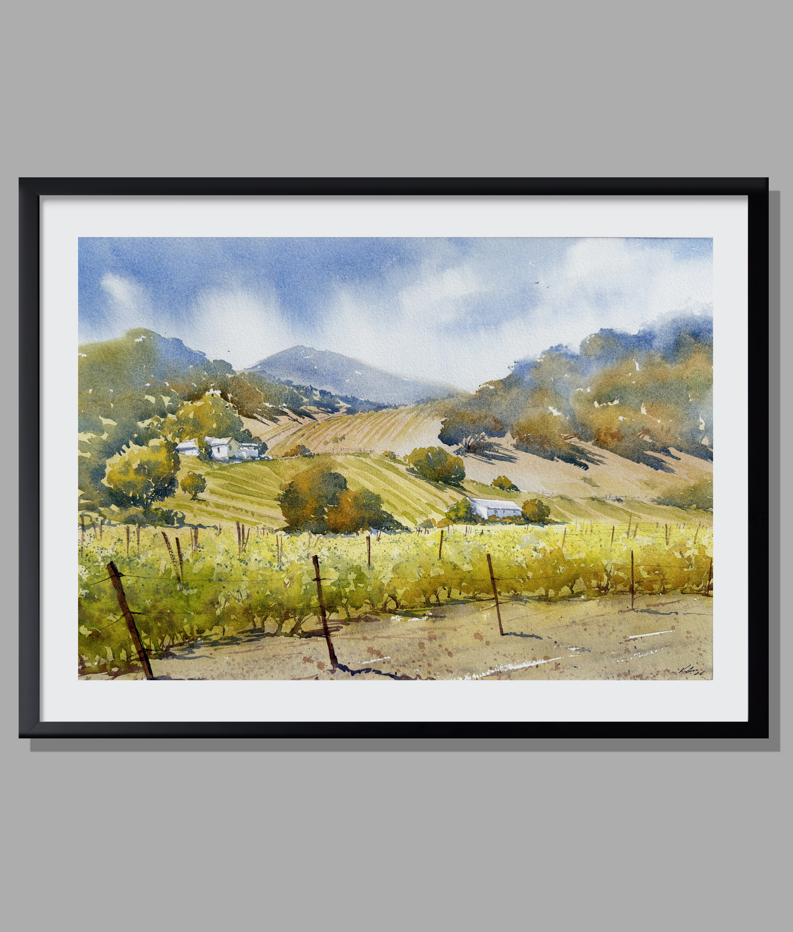 Golden Hills of Napa - Napa Valley in Watercolors - Framed