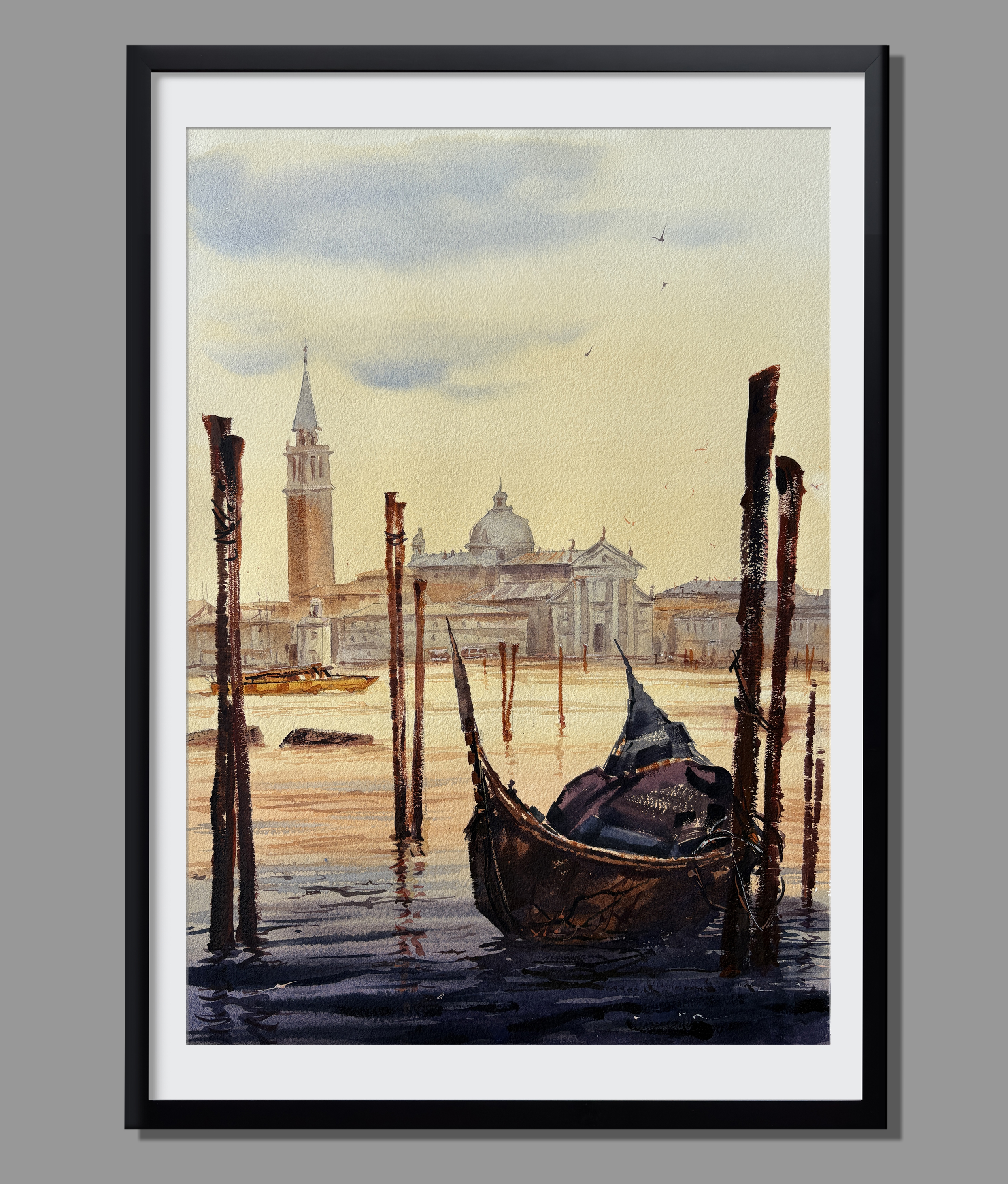 Gondola at Sunset - Venice in Watercolor - Framed