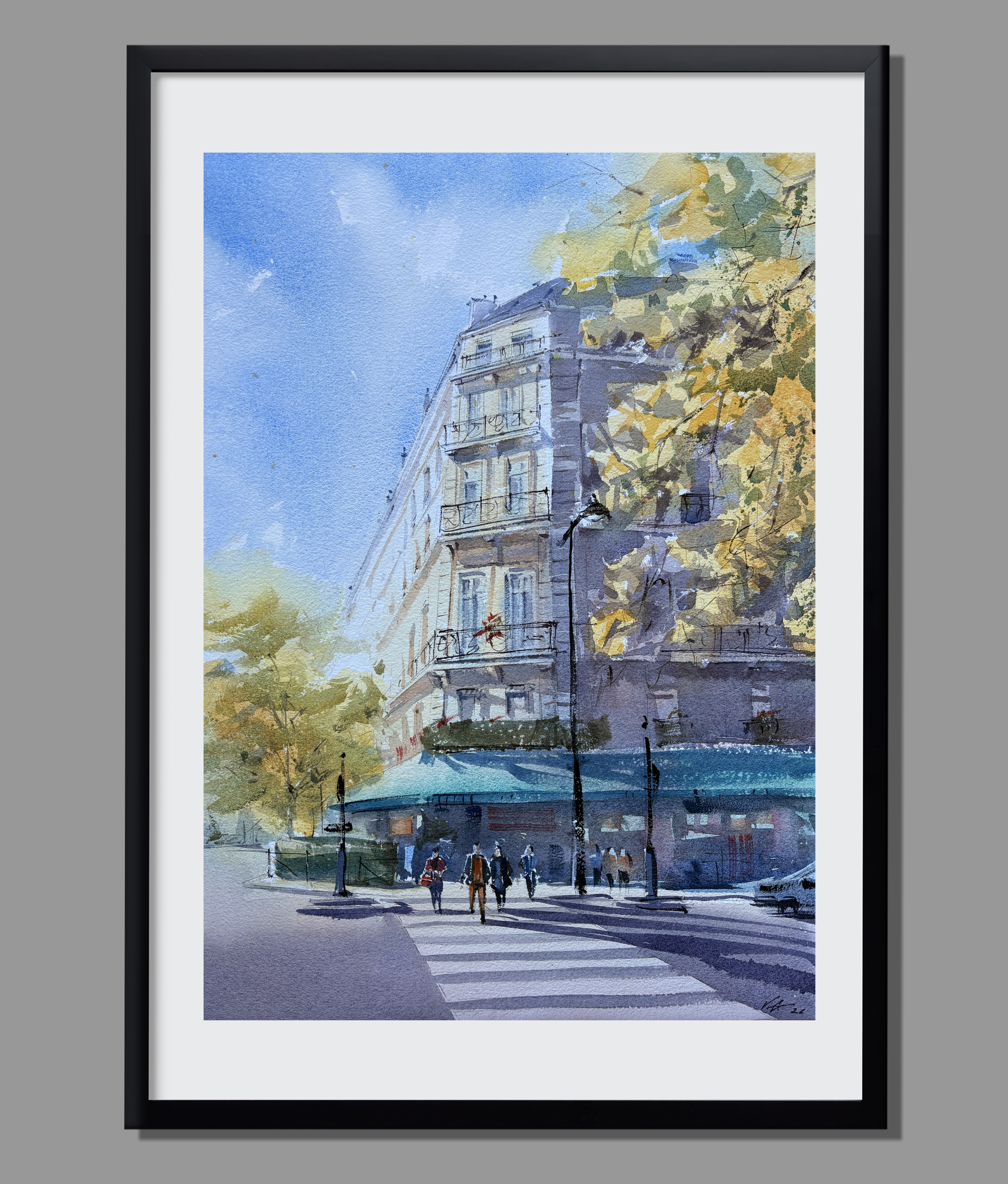 Autumn Stroll - Paris in Watercolors - Framed