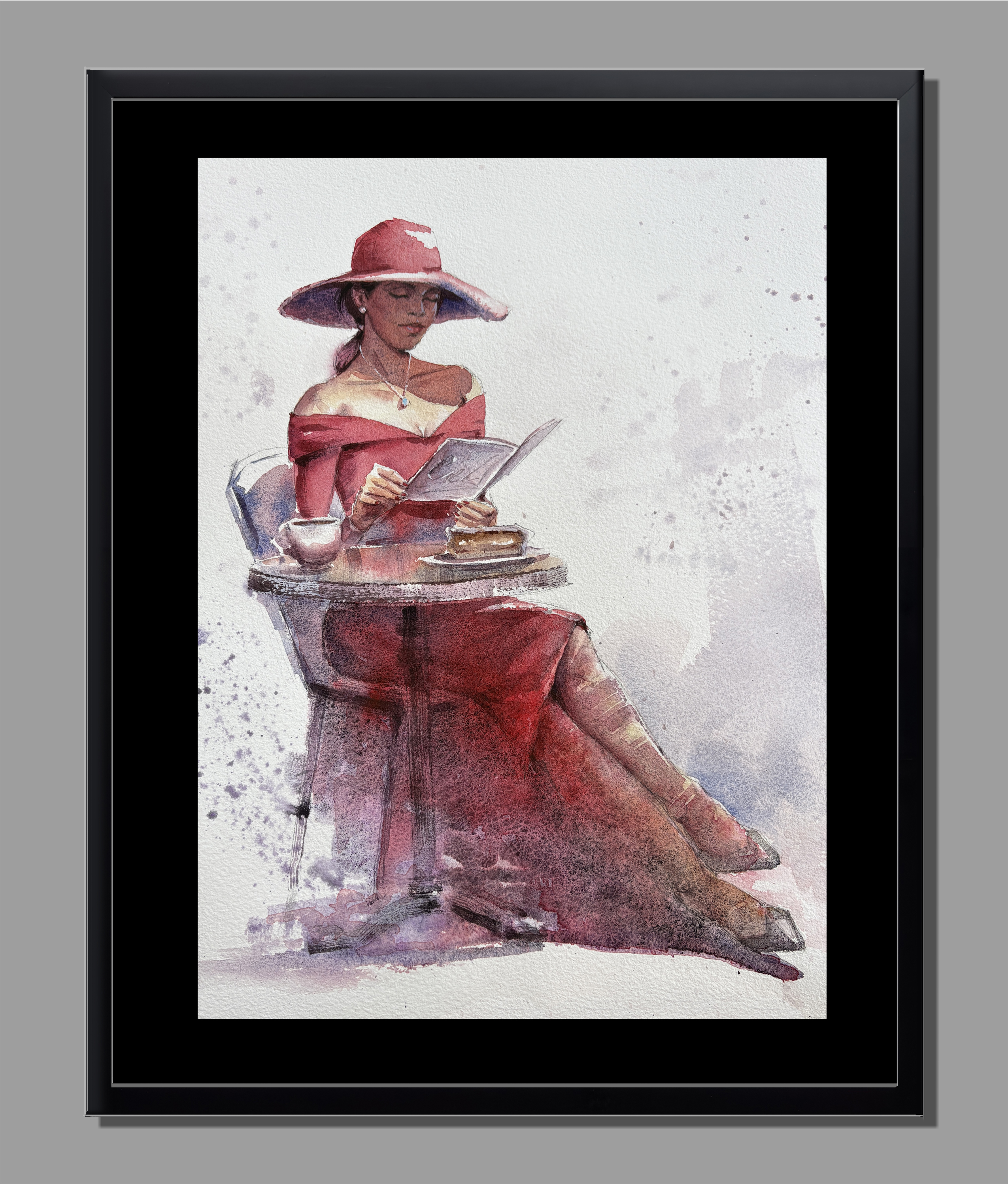 Afternoon in Scarlet - Watercolor - Framed